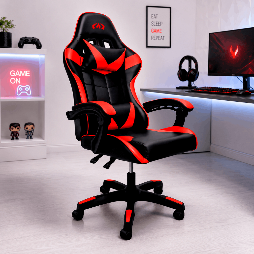 Cadeira Gamer Ergonomica Reclinavel Vermelha Couro Sintetico Apoio Lombar Altura Ajustavel Nienz