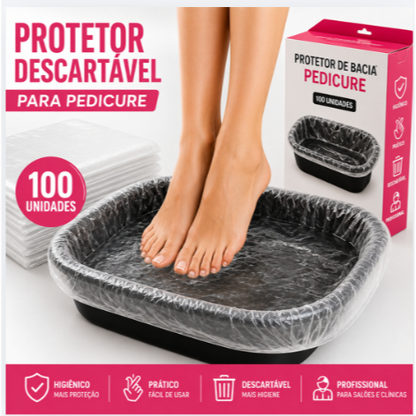 Kit 100UN Protetor Plástico Descartavel Bacia PEDICURE para Salão de Beleza Clinica de Estética