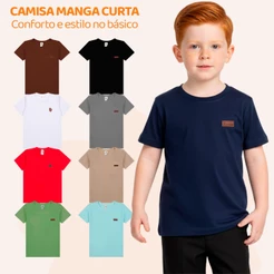 Kit com 6 Camisetas Básicas Infantil para Meninos Versátil Confortável e Coloridas Criança Casual De Verão 100% Algodão