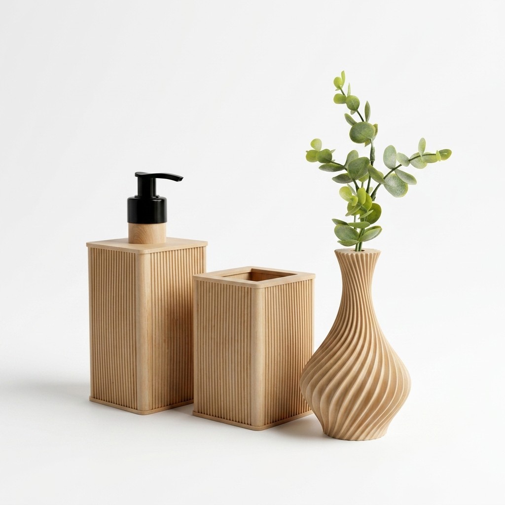 Kit Lavabo Organizador Pia Banheiro Porta Escova Dentes Dispenser Sabonete Vaso Decorativo Bege