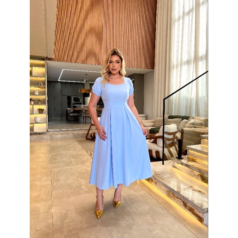 Vestido Evangélico Longo Feminino Alfaiataria Louis Twil Elegante Moda Social