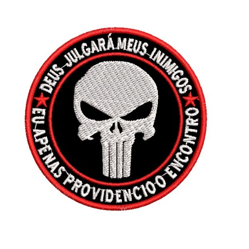 PATCH BORDADO CAVEIRA JUSTICEIRO 8X8 CM COM VELCRO  PATCH DEUS JULGARÁ OS MEUS INIMIGOS EU APENAS PROVIDENCIO O ENCONTRO