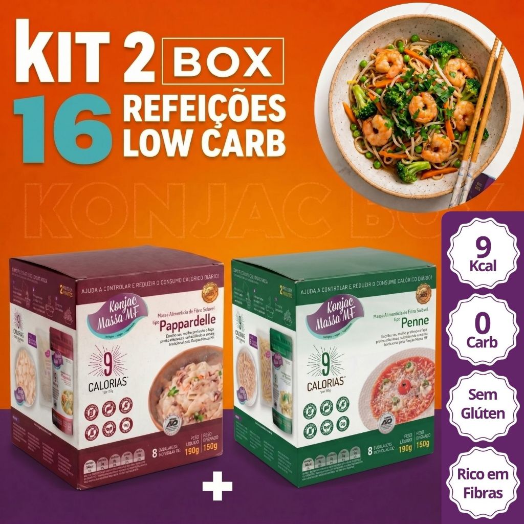 Kit 2 Box Konjac Massa Tipo Macarrão Penne + Pappardelle Sem Glúten Zero Carb Rende 16 Refeições