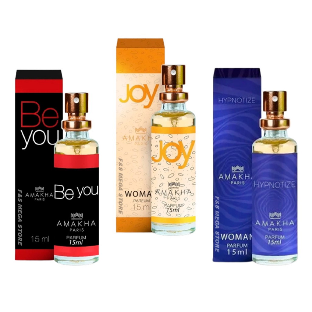 Kit 3 Perfume Feminino Amakha Paris Be You Joy Hypnotize Para Bolso ou Bolsa Marcante Alta Fixação