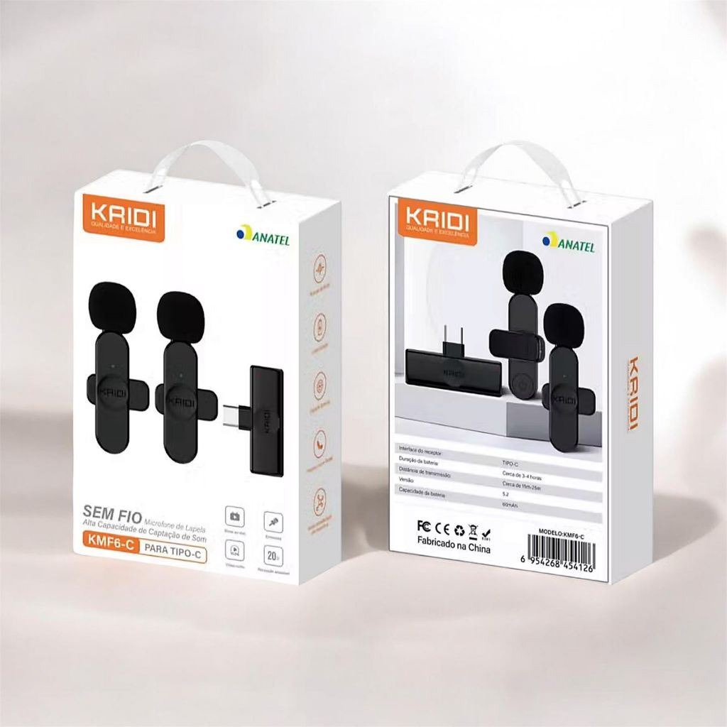 Microfone Lapela Duplo Kaidi Entrada Tipo C e Iphone