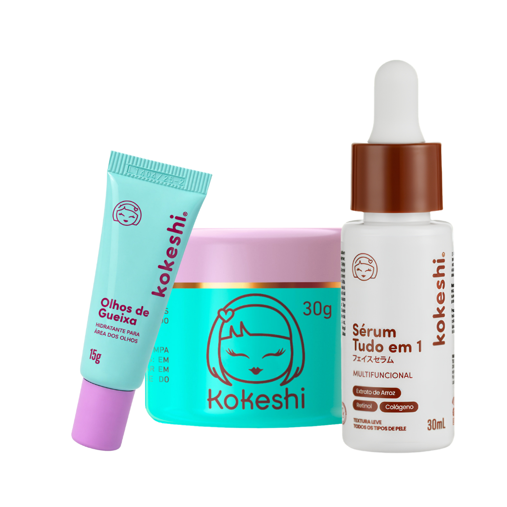Kit Renovadores Kokeshi Creme Sérum Facial Pele de Porcelana Sérum Tudo em 1 Olhos de Gueixa