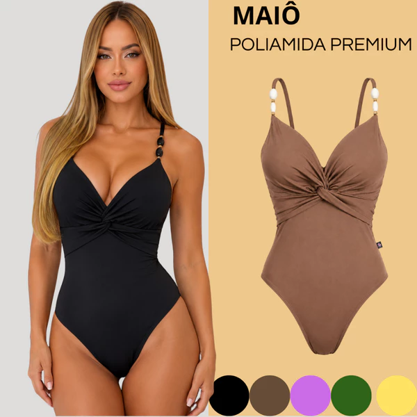 Maiô Body Feminino Moda Praia Decote Nó Bojo Forrado De Banho Alça Regulável Biquíni