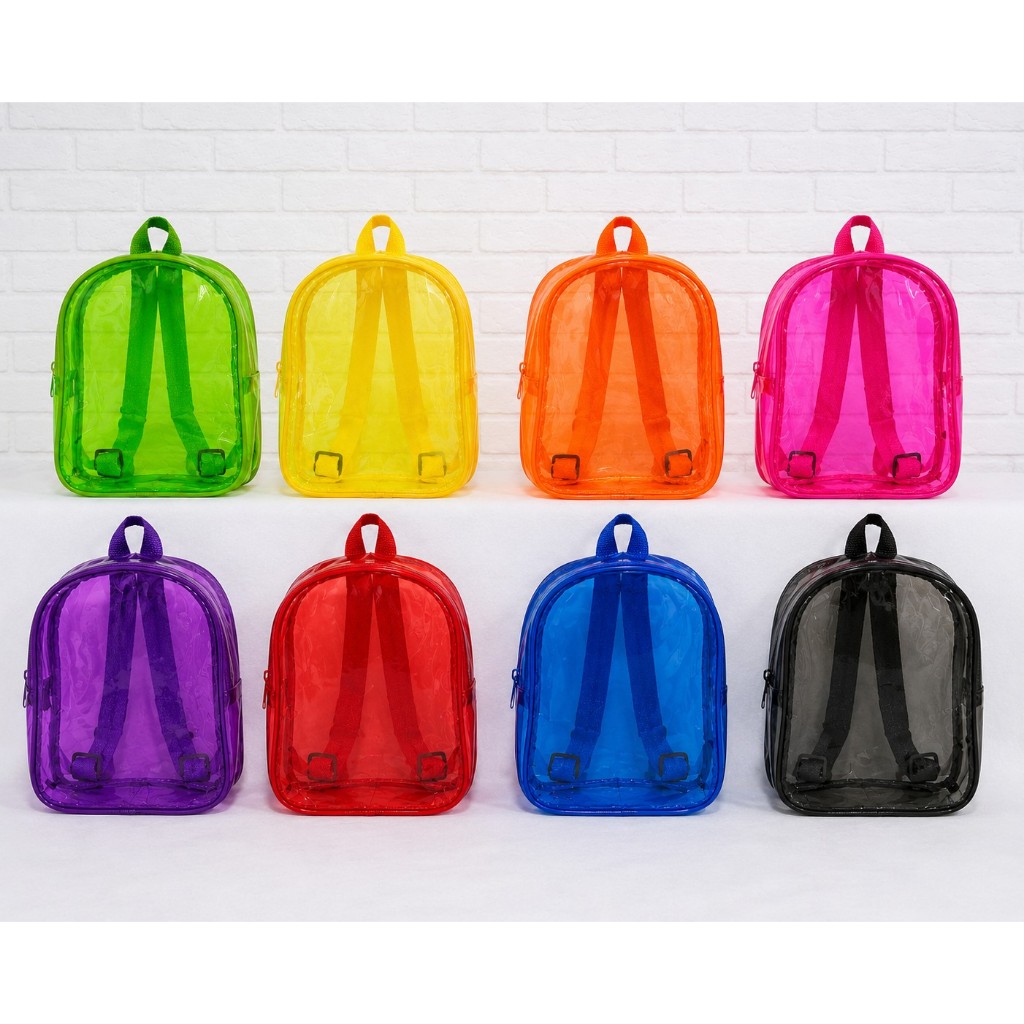 KIT COM 5 e 10 MOCHILAS em Plástico Cristal para Festas