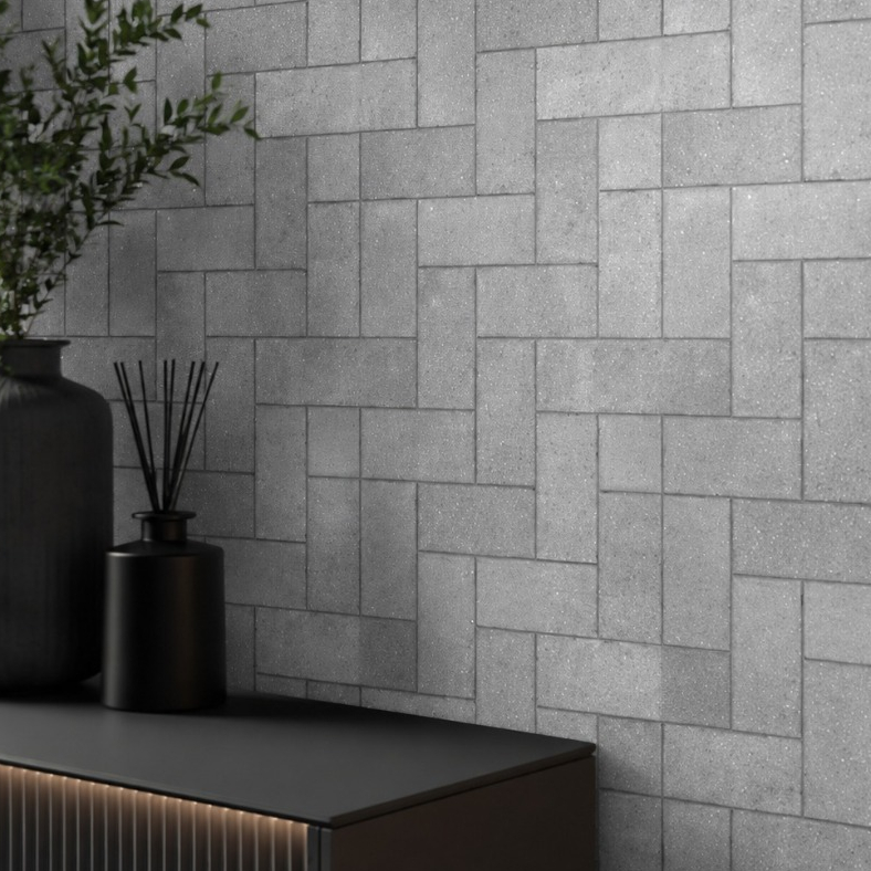 Papel de Parede Adesivo Pedra Cinza Tipo Paver Tijolinho Cimento Claro Vinil Lavável Concreto