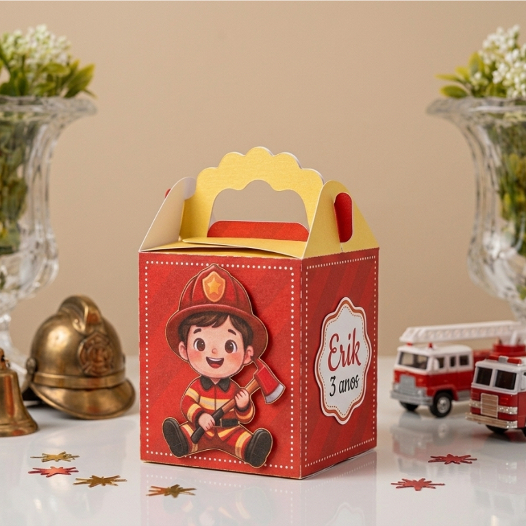 Detalhes do Kit Caixinhas Menino Bombeiro Personalizado (Pegue e Monte)Lembrancinhas e Mimos Aniversário.