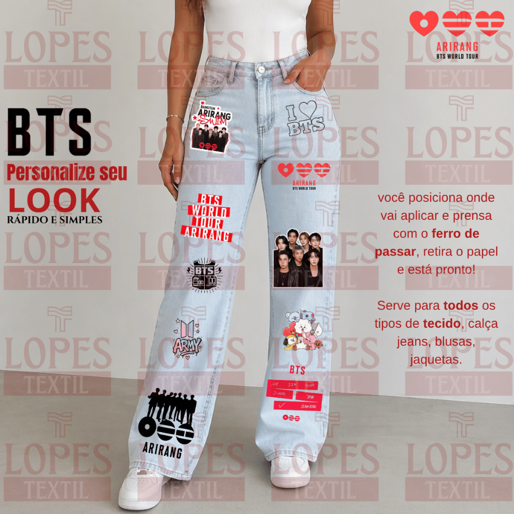 Adesivo DTF BTS TOUR KPOP 2026 Termocolante | Calça Jaqueta Camisa Pronto para Estampar