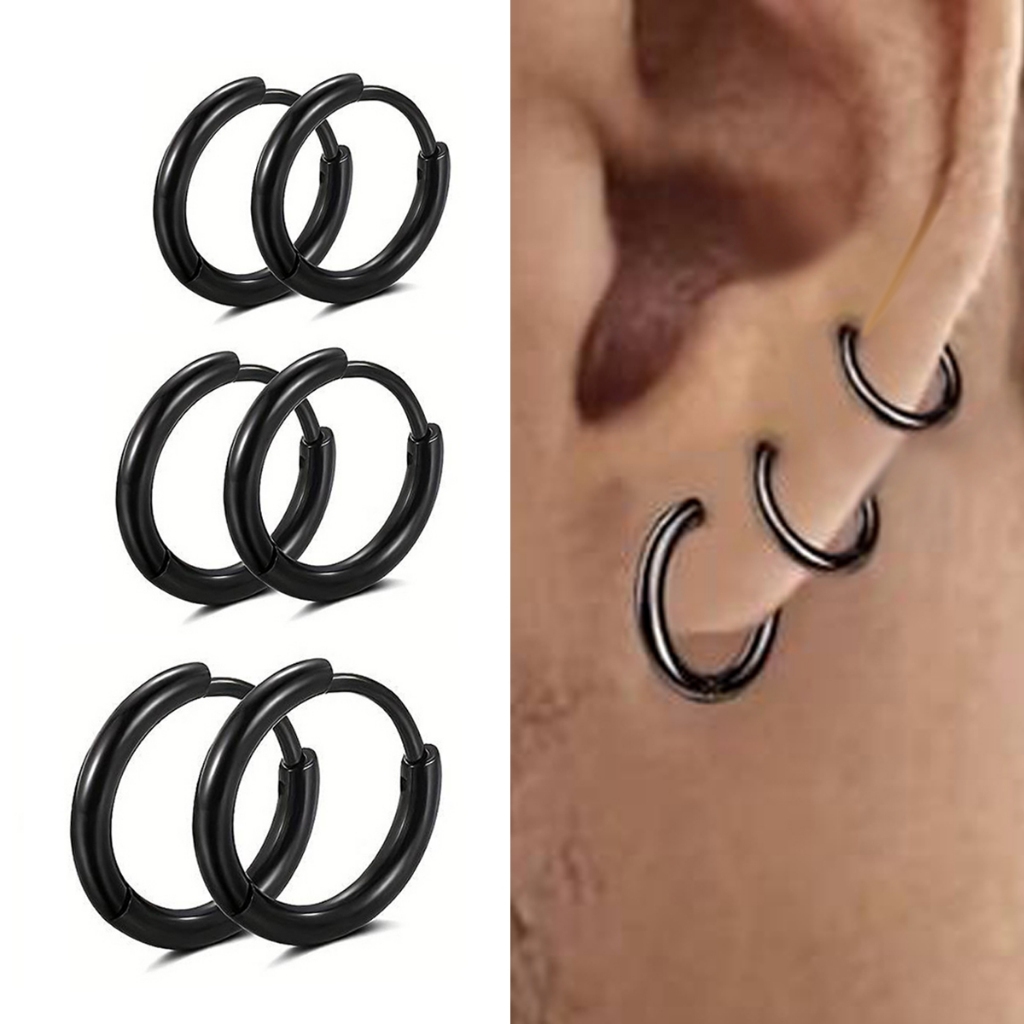 Kit Trio de Brincos Argola Aço Cirúrgico (3 pares 8 10 12MM) Masculino Feminino