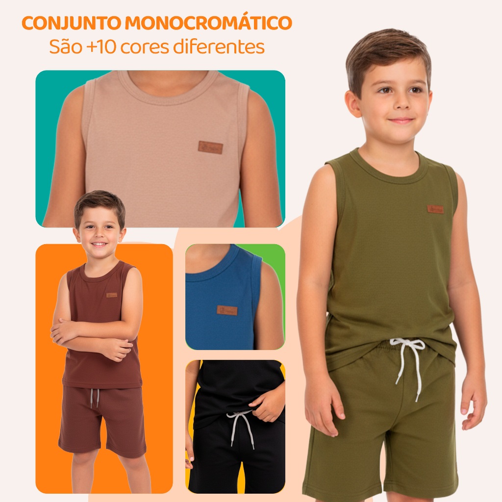 Kit 3 ou 2 Conjuntos Regatas Monocromático Infantil Menino Básica Lisa Camiseta Masculino Verão Algodão Roupa de Calor · foto 2