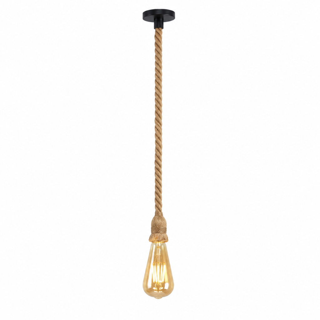 Pendente Lustre Luminária Vintage Corda Sisal Retro Rústico Com Soquete Bocal E27 Canopla De Metal Fio Para Teto