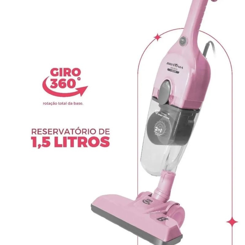 Aspirador de Pó Rosa Vertical Britânia 2 em 1 1400w