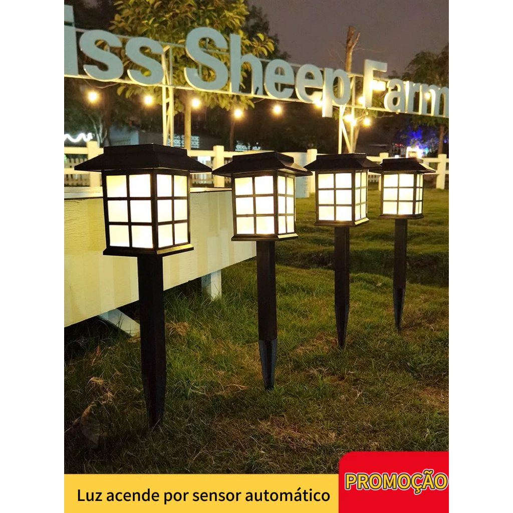 Kit Luz Solar Led À Prova de Chuva e Vento, Luminária Espetada para Jardim, Gramado, Caminho