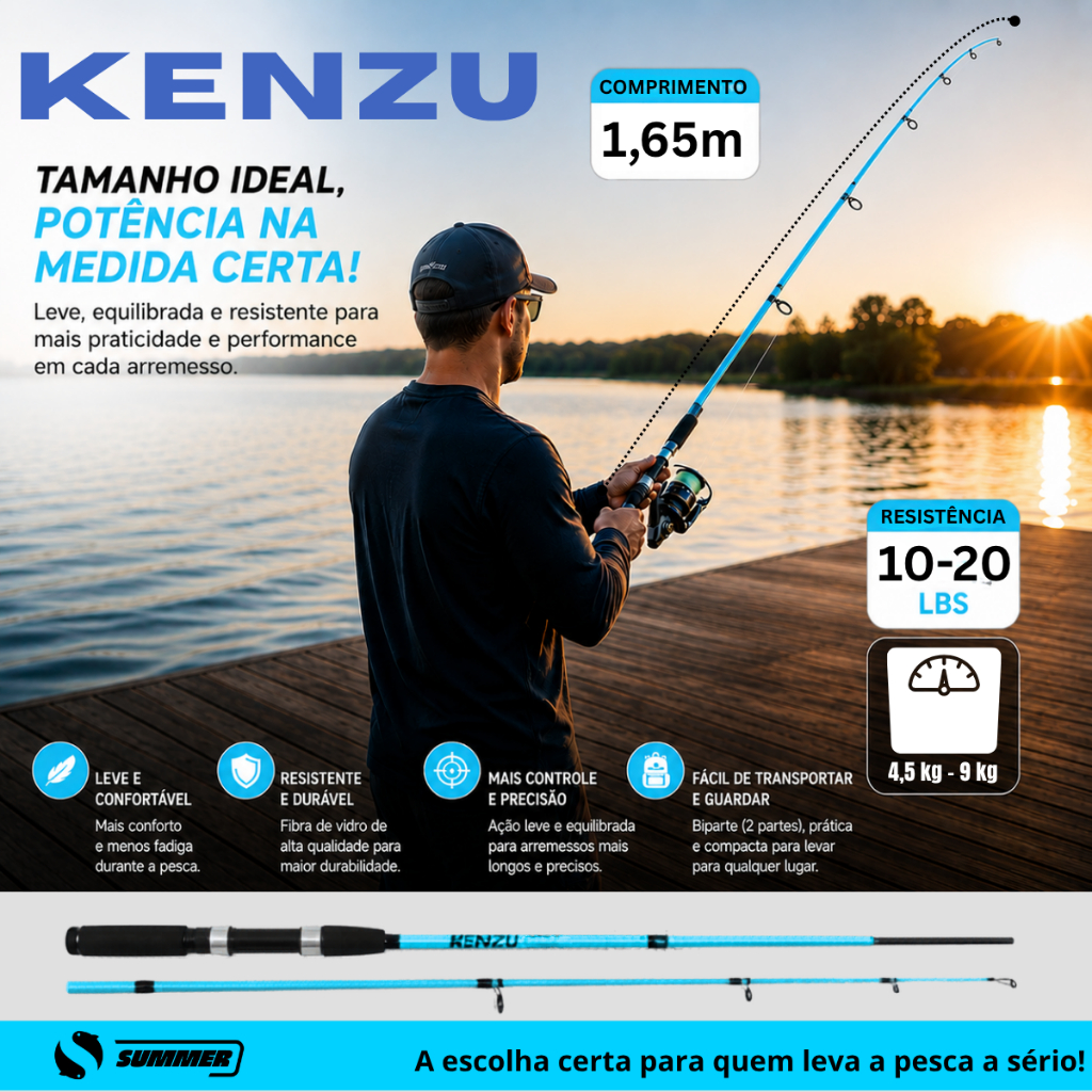 Vara Para Molinete 2 Partes Kenzu Summer 1,65m 10-20lbs Maciça Leve Pesqueiro Tilápia Traíra Tucunaré Pacu Matrinxã · foto 2