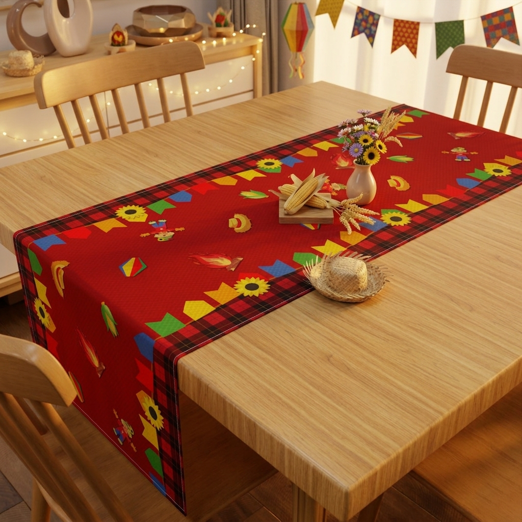 Trilho Caminho de Mesa Festa Junina Tecido Estampado São João 140x40cm
