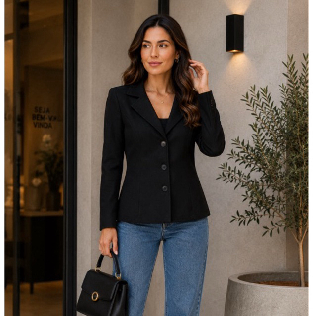 Blazer Feminino Alfaiataria Preto Elegante