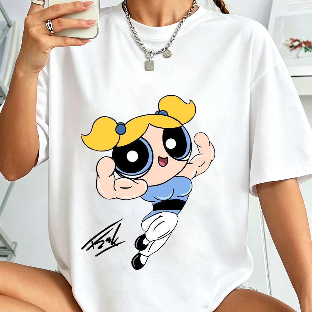 Camiseta Oversized Feminina Anime Bolinha As Meninas Superpoderosas, Camiseta 100%Algodão Estampa | Casual,P-G3