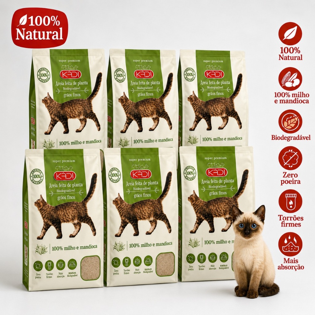 Areia Ecológica para Gatos Grãos Finos od Super Absorvente Biodegradável 4 a 12Kg