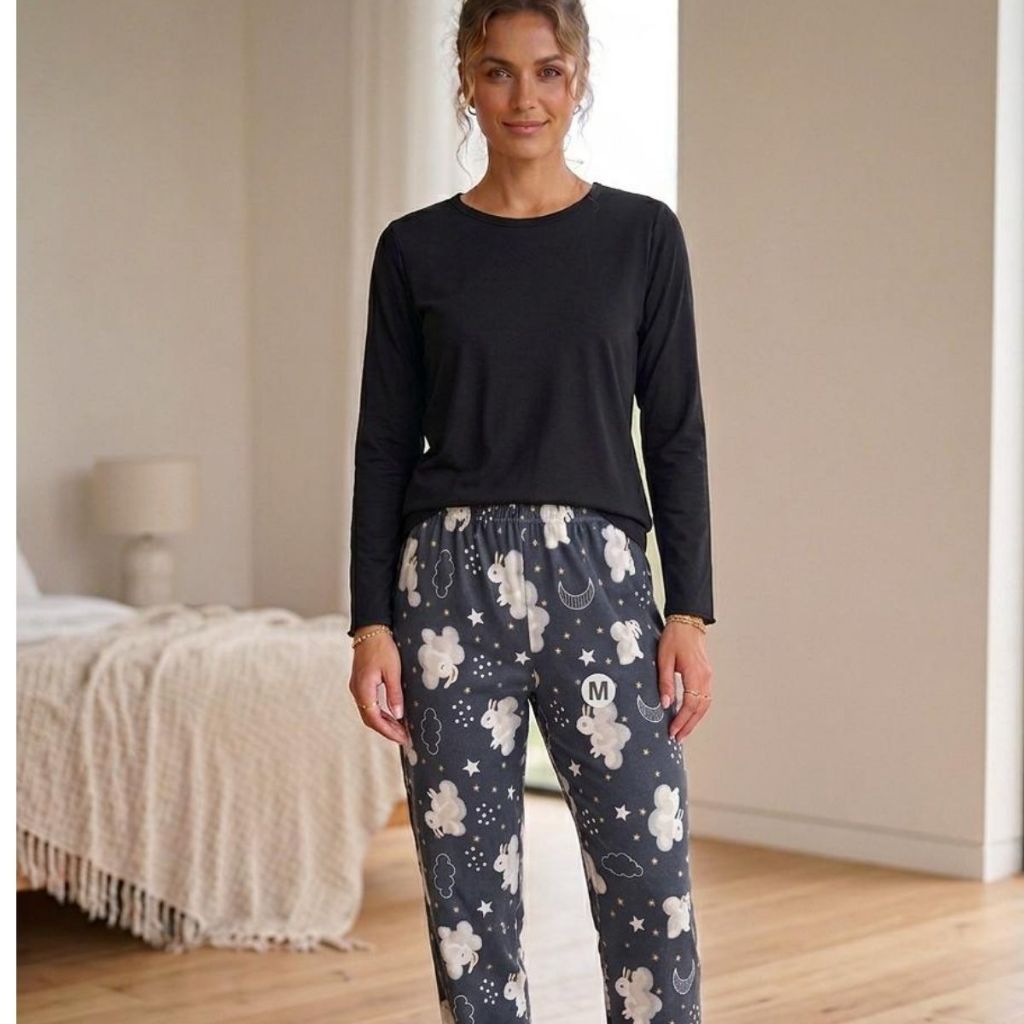 01 PIJAMA DE INVERNO POLIÉSTER FINO SEMI TRANSLÚCIDO ESTAMPAS SORTIDAS