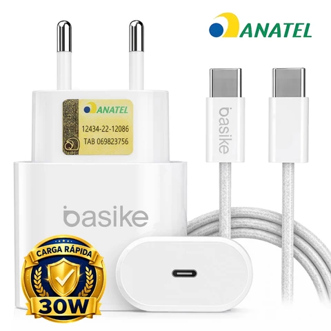 Carregador rápido 30W PD Tipo-C Turbo Charge Sobrecarga USB-C Com cabo iPhone/Xiaomi/Samsung/Lenovo/Motorola
