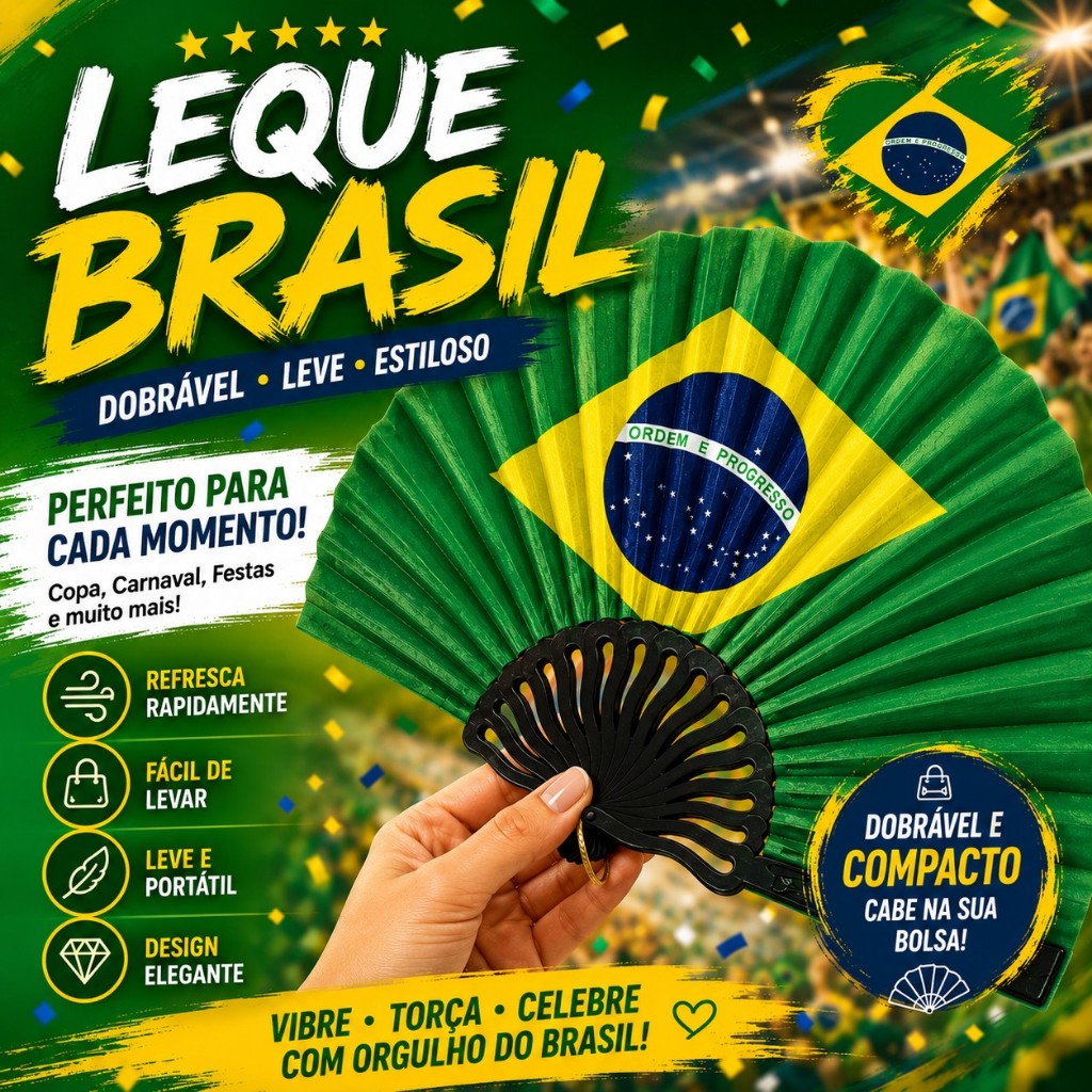 Leque Brasil Copa Mundo Seleção Brasileira Torcida Dobrável
