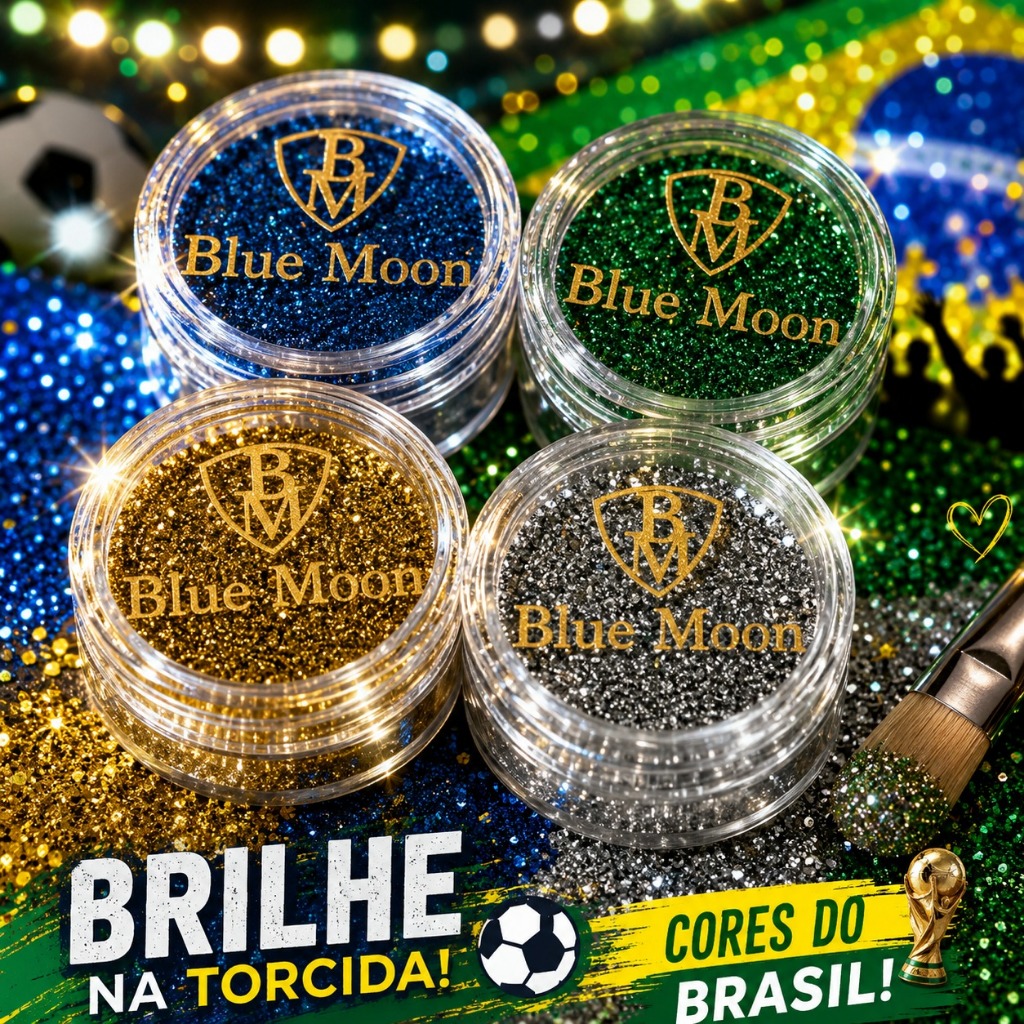 Kit Glitter Copa do Mundo 4 Cores Azul Verde Dourado Prata Para Rosto Corpo Maquiagem Torcida Festa Carnaval