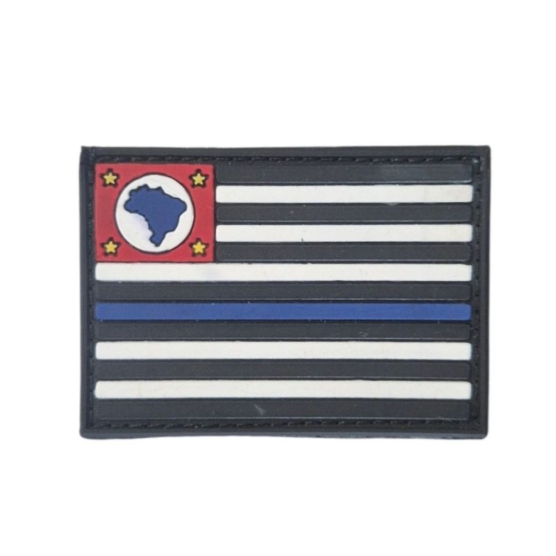 Bandeira de São Paulo Emborrachada colorida linha azul blue thin line com velcro
