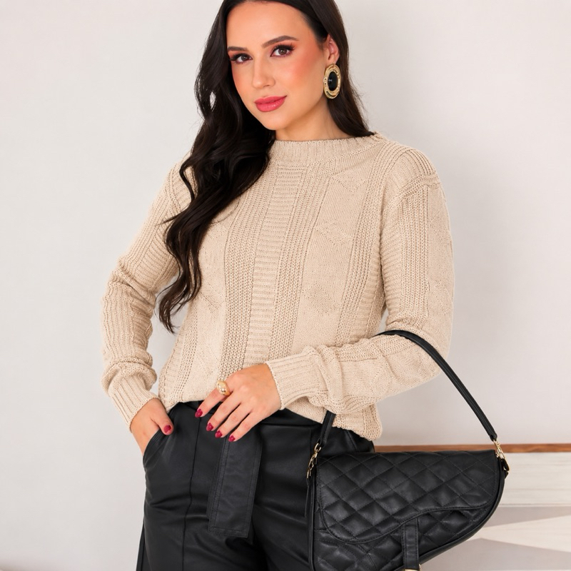 Blusa Manga Longa Tricot Roupa Outono Inverno Elegante Tricô Fang Lã Blusa Feminina Fashion — imagem 2 de 2