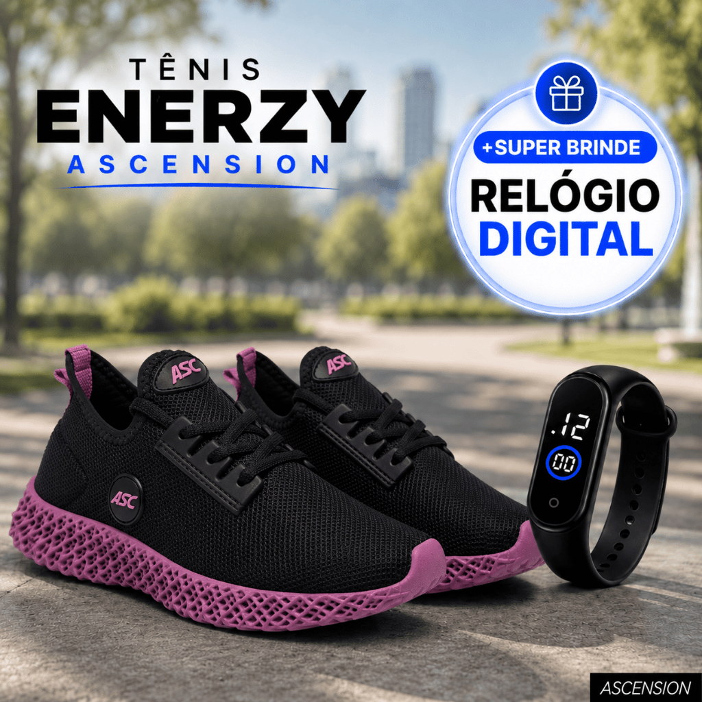 Tênis Enerzy Feminino + Relógio Para Corrida Para Caminhada + Relógio  Respirável Conforto Estilo Durabilidade