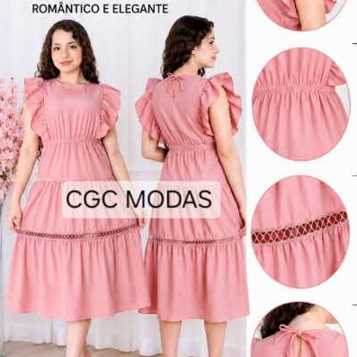 Vestido Infantil juvenil Moda Evangélica Babado no Corpo saia 3 Maria forrado Elástico na Cintura