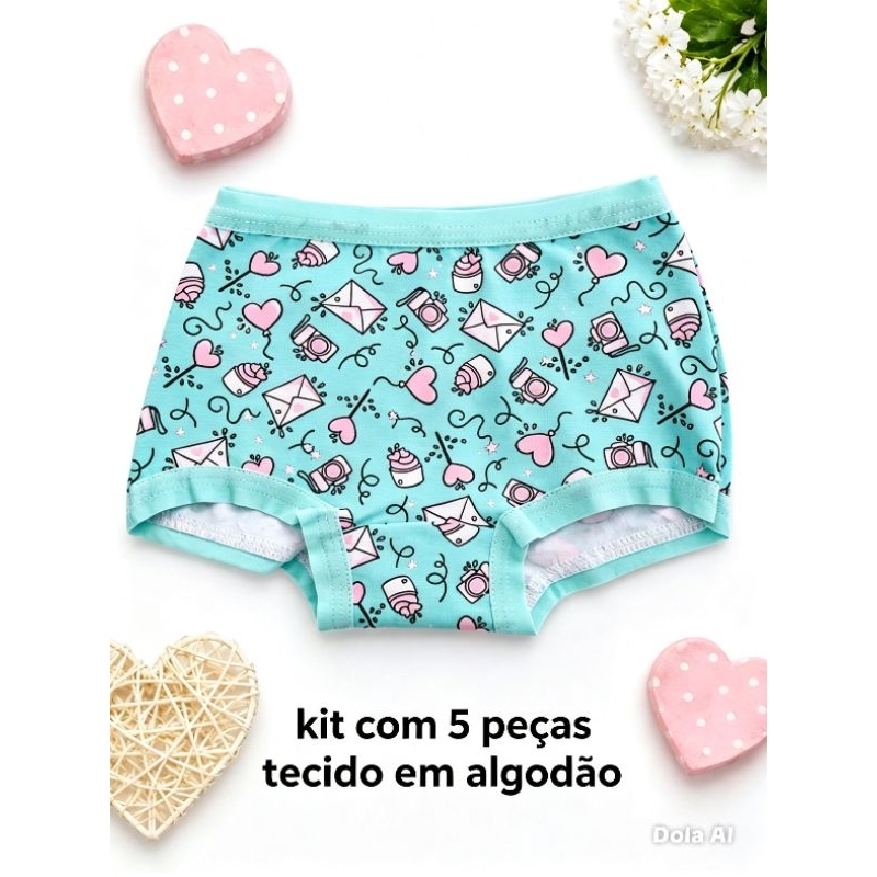 Kit 05 Calcinhas Box Shortinho Confortável Algodão Menina Roupinha