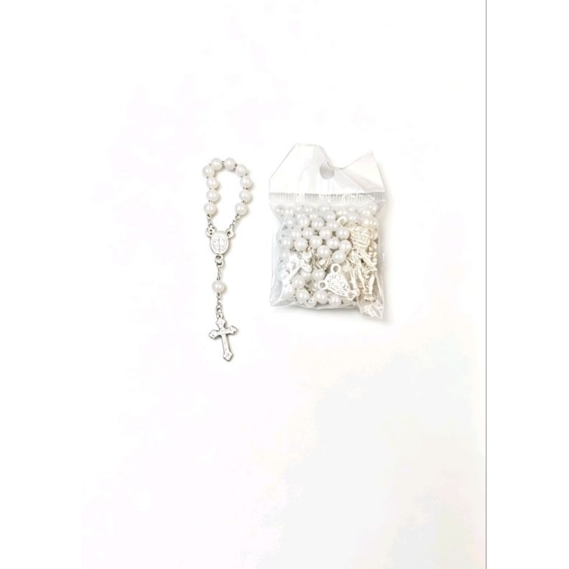 kit pacote com 12 Mini terço dezena branco batizado primeira comunhão eucaristia crisma maternidade lembrança presente