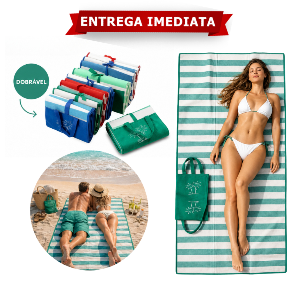 Esteira De Praia Reforçada Dobravel Bolsa Casal 170x90cm