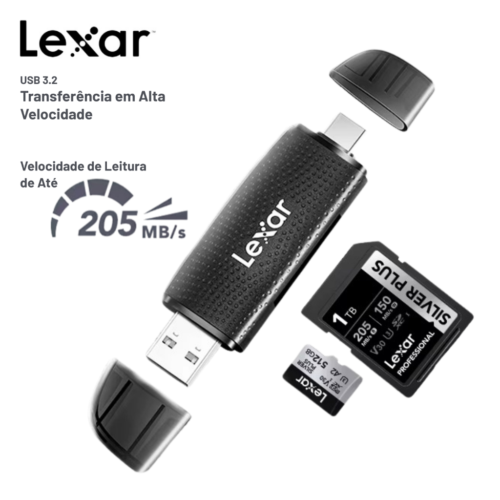 Leitor De Cartão Lexar Usb 3.2 Tipo C Para Micro SD TF De Memória 2 Em 1 PC Adaptador