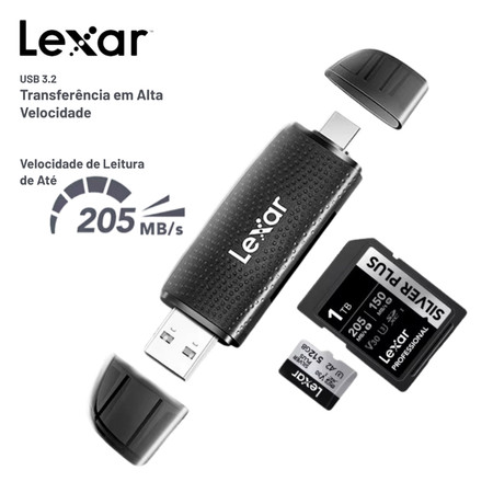 Leitor de Cartão Lexar USB 3.2 Tipo C OTG SD Micro SD TF 2 em 1 para PC Notebook Celular