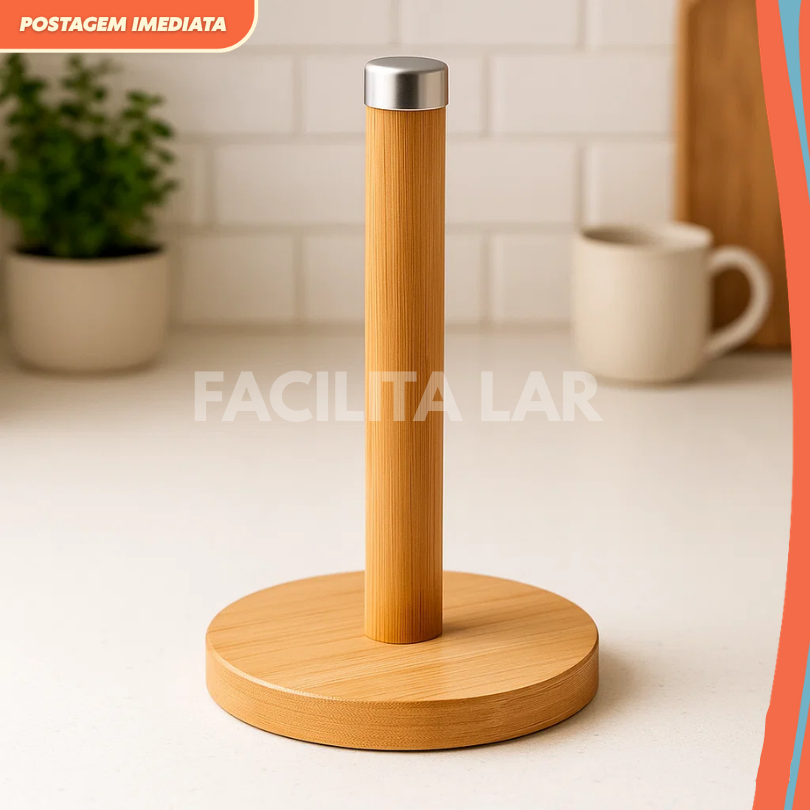 Porta Papel Toalha LYOR De Bambu Suporte De Mesa Cozinha Premium Organizador Rústico Moderno Base Estável