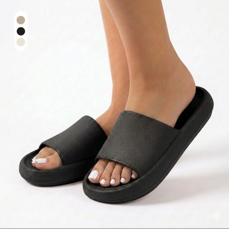 Chinelo Slide Nuvem Unissex EVA Ultra Macio Antiderrapante Confortável Leve Preto