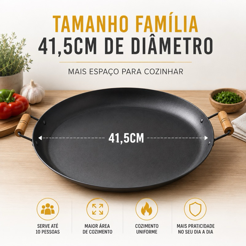 Disco de Arado 41,5cm Tacho Porções - Chapa de Arado com Alças de Madeira, Ideal para Fogão e Churrasco