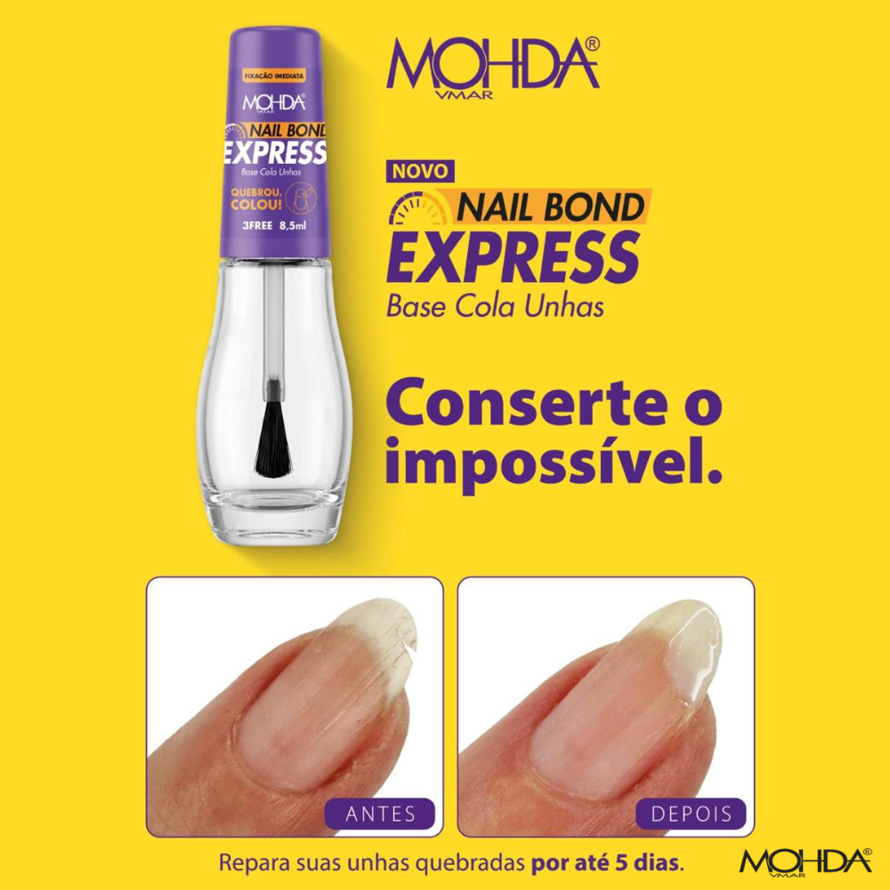 LANÇAMENTO Base Cola Unha QUEBROU COLOU Nail Bond Express 3 Free Fixação Imediata Manicure Pedicure - Mohda
