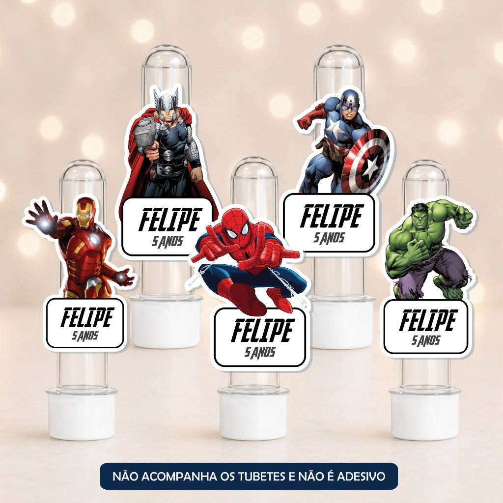 Kit Aplique Tubete Vingadores Personalizado | Lembrancinha Festa Infantil