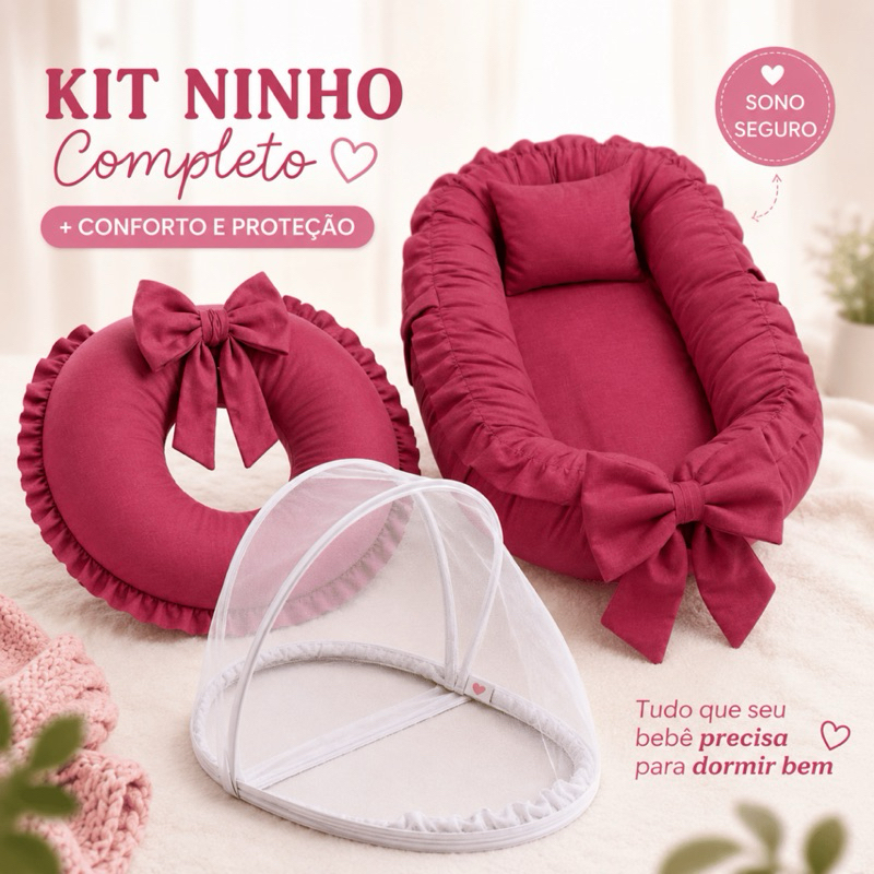 Kit Ninho com Mosquiteiro e Almofada Amamentação