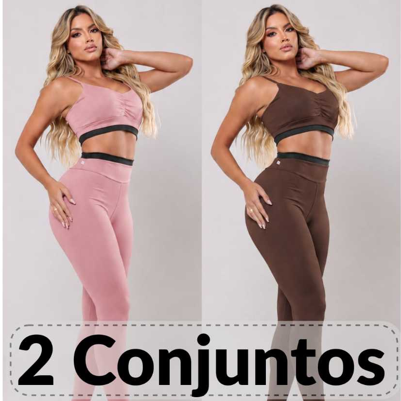 Kit 2 Conjuntos Fitness Feminino Top e Legging Suplex Cintura Alta Academia Treino Zero Transparência