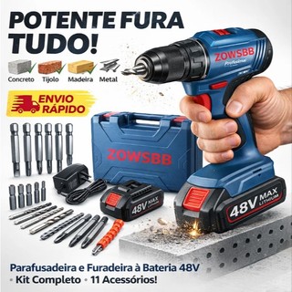 Furadeira parafusadeira ZOWSBB GSR 185-li 48v Brushless Furadeira elétrica 2 Baterias furadeira de impacto elétrica