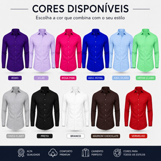 Camisa Social Masculina Slim Tecido Moderno Anti Amassado Do P ao GG Blusa Social Para Trabalho