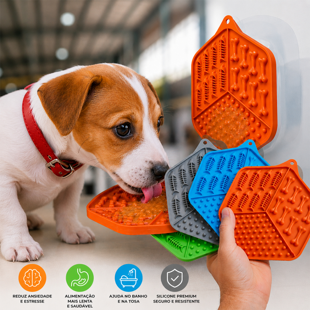 Tapete de Lamber Premium com Ventosa | Antiestresse | Comedouro Lento para Cães e Gatos
