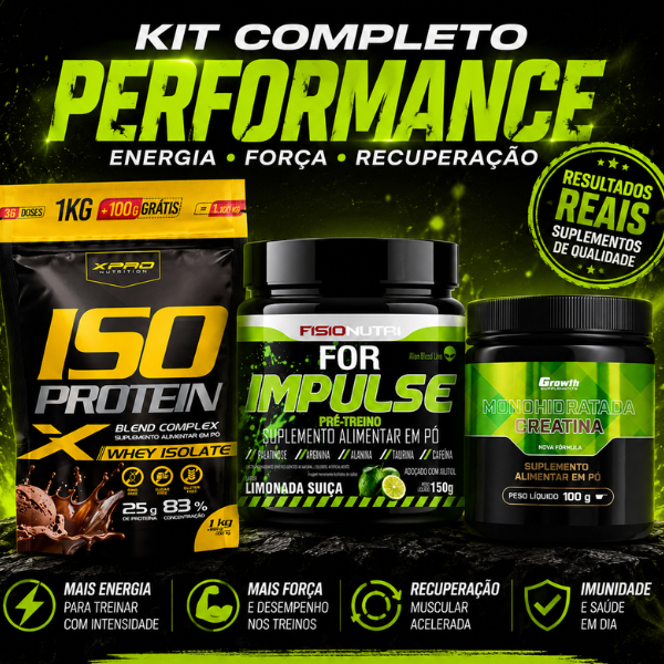 Kit Whey Protein Isolado 1kg + Creatina Monohidratada + Pré Treino For Impulse | Ganho de Massa Muscular