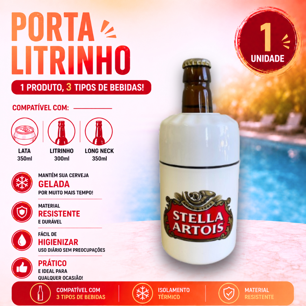 Porta Litrinho Garrafa 300ml Lata 350ml Long Neck Suporte Térmico Personalização